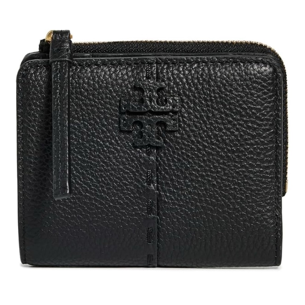 Tory Burch Black Pebbled Leather Zip Wallet